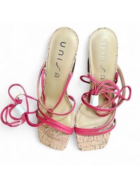 Unisa Pink Cork Lace-Up Heels Size 8.5